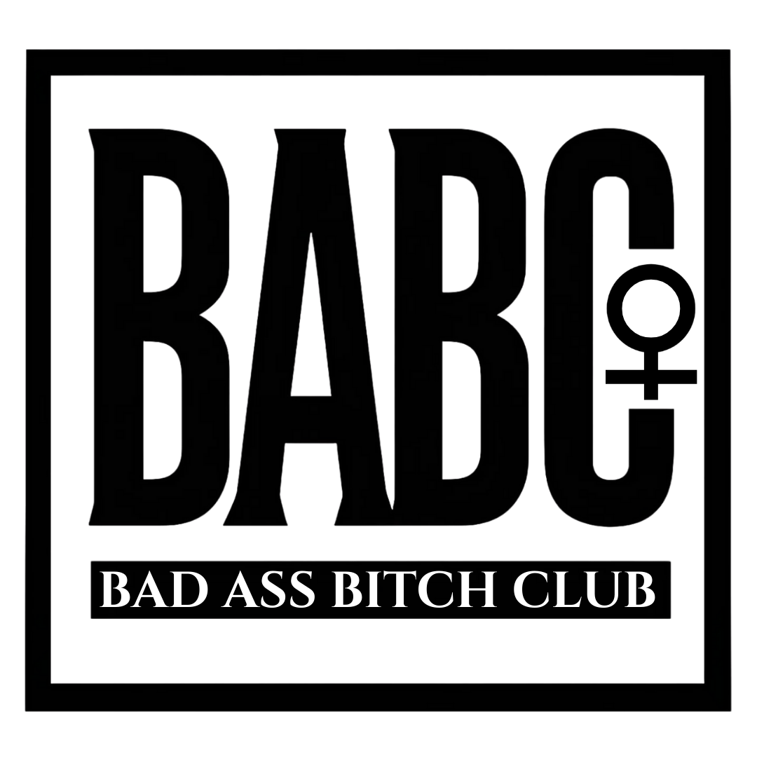 Bad Ass Bitch Club logo in black and white with bold letters inside a square frame